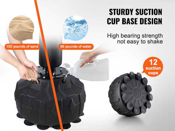 VEVOR boxing speed trainer with sturdy suction cup base, supporting 100 lbs of sand or 66 lbs of water.
