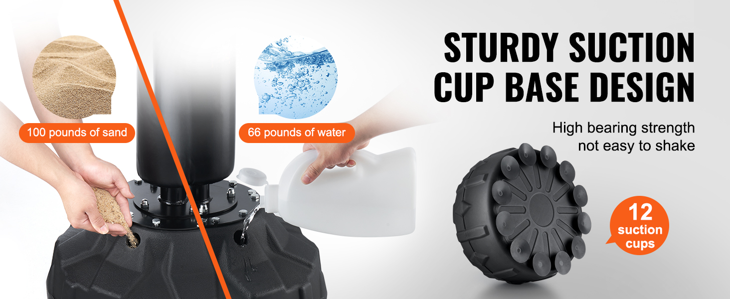 VEVOR boxing speed trainer with sturdy suction cup base, supporting 100 lbs of sand or 66 lbs of water.