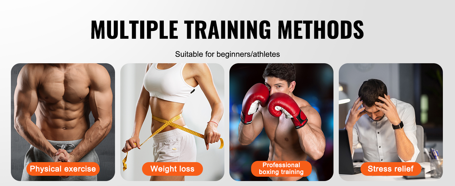 multiple training methods: physical exercise, weight loss, professional boxing training, stress relief.