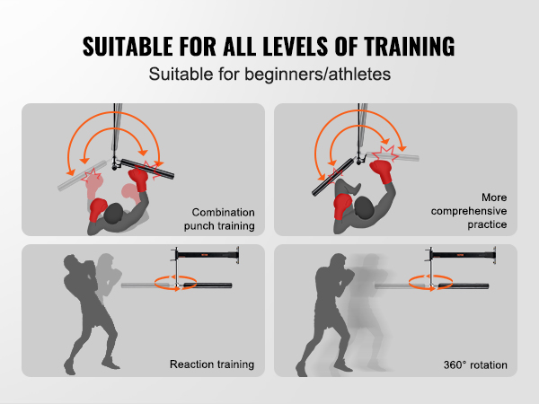 suitable for all levels of training using VEVOR wall mount boxing spinning bar for punch and reaction training.