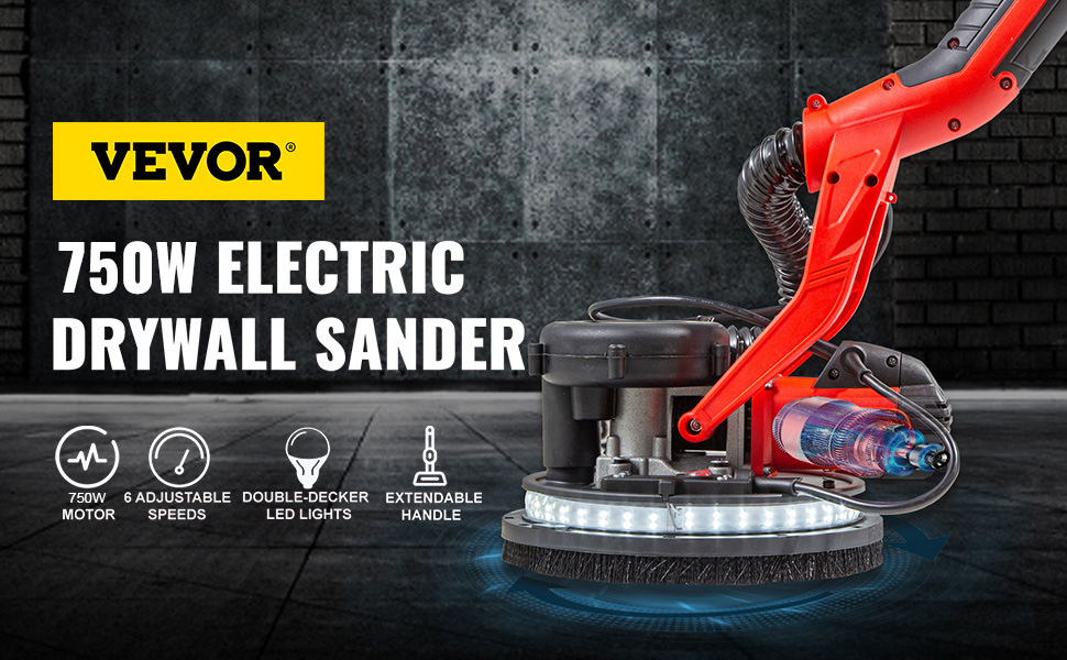 VEVOR drywall sander with led lights and extendable handle.