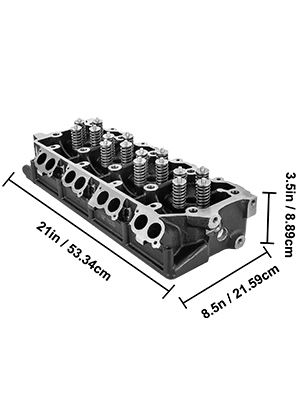 VEVOR cylinder head assembly with dimensions: 21in x 8.5in x 3.5in.