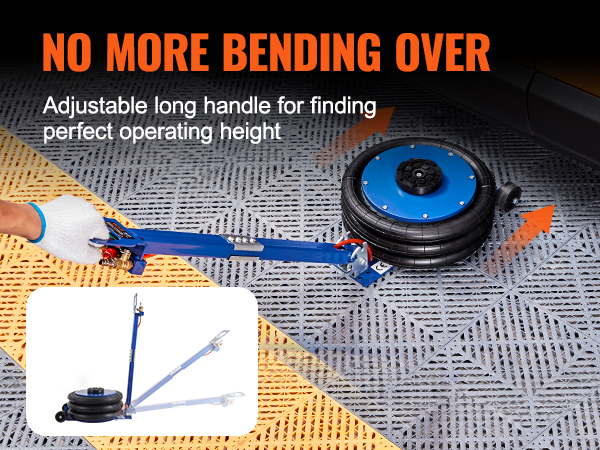 VEVOR air jack with adjustable long handle for easy operation under car, promoting no more bending over.