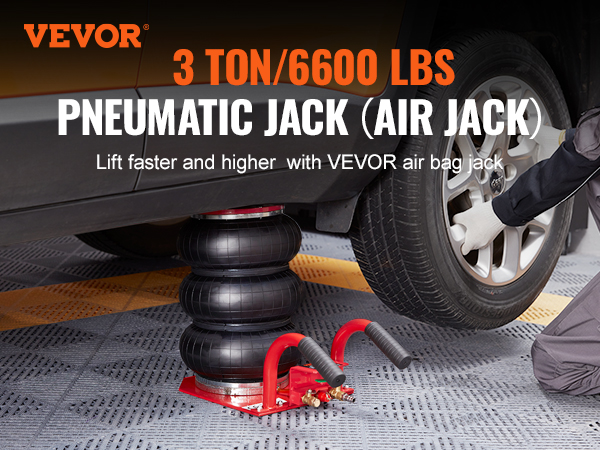 VEVOR air jack lifting car with 3-ton capacity, showcasing its pneumatic design and efficiency.