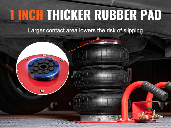 VEVOR air jack with 1-inch thicker rubber pad, providing a larger contact area to reduce slipping.