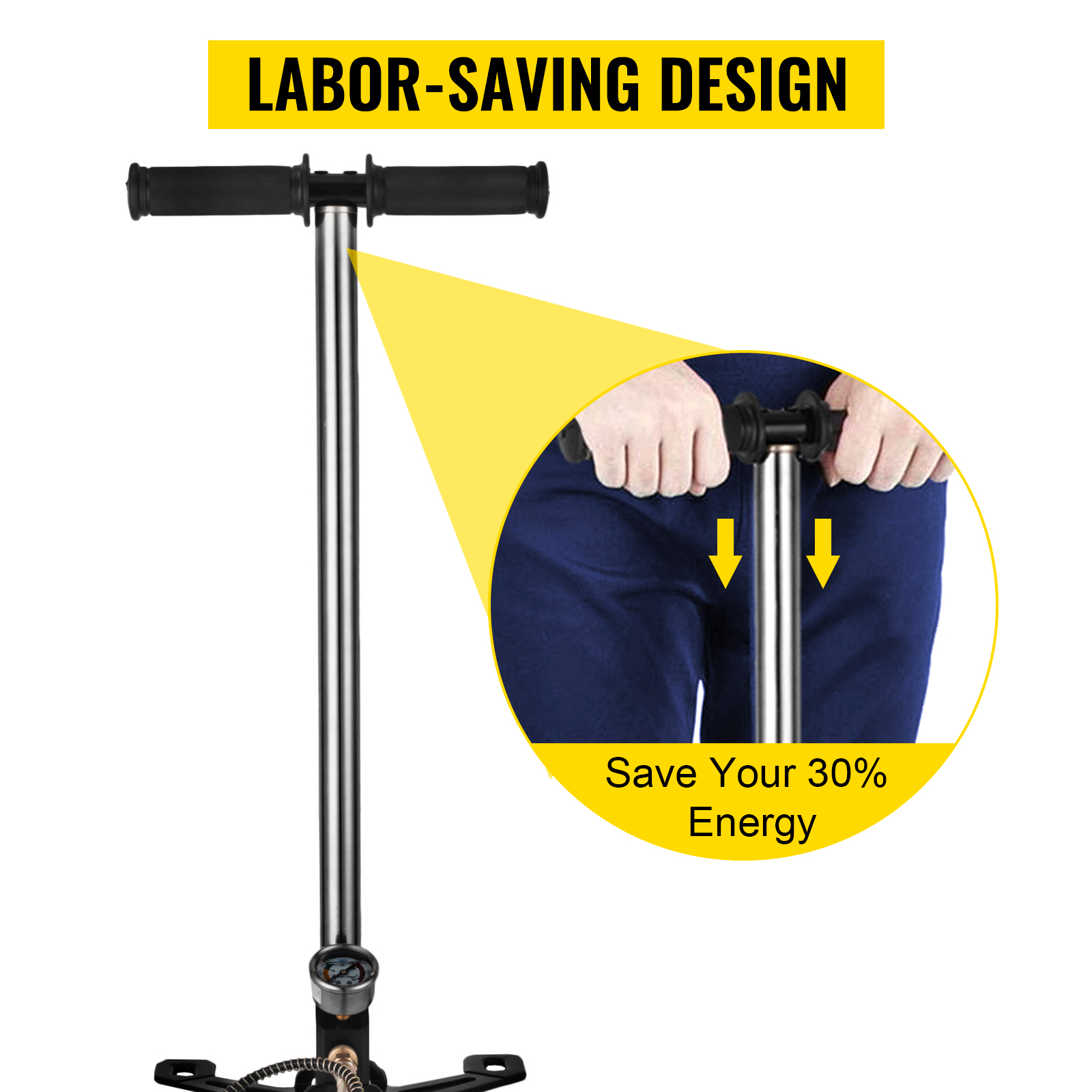 VEVOR airgun pcp pump with labor-saving design, saving 30% energy.