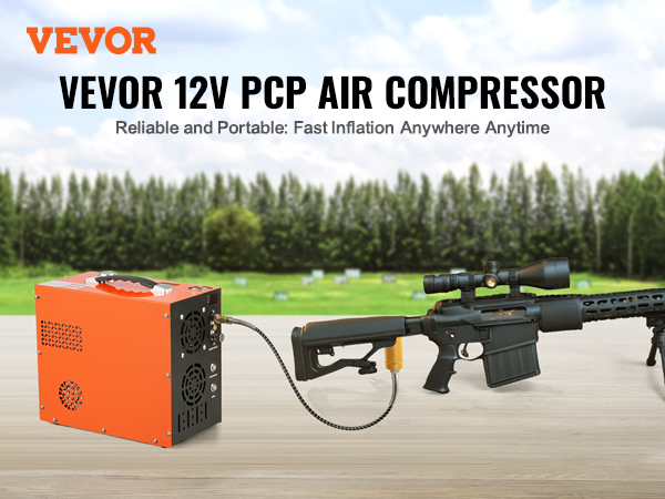 VEVOR 12v pcp air compressor, reliable, portable, 4500psi max pressure, built-in cooling system, led gauge.