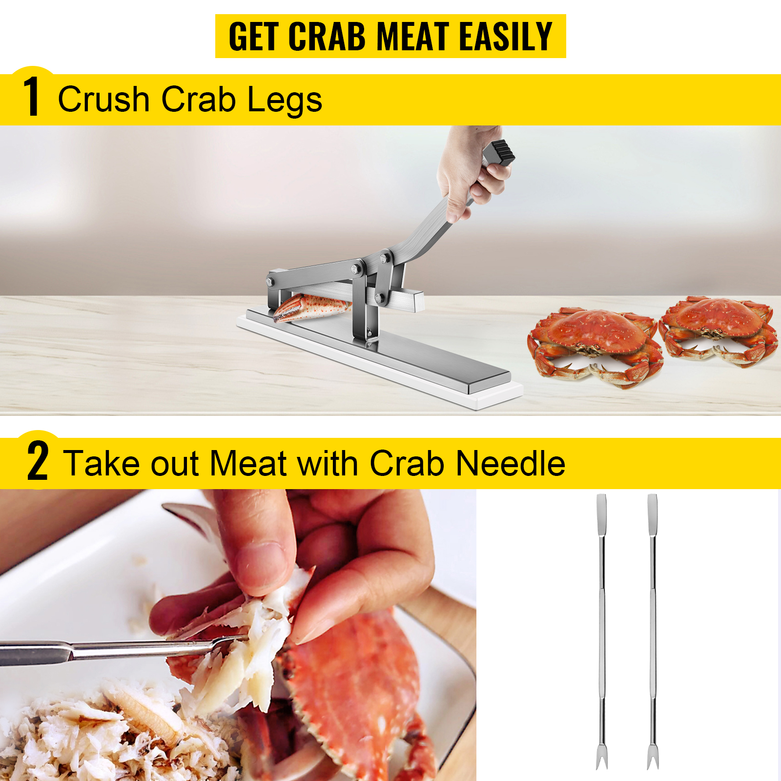 VEVOR stone crab cracker crushing crab legs with crab needle nearby for easy meat removal
