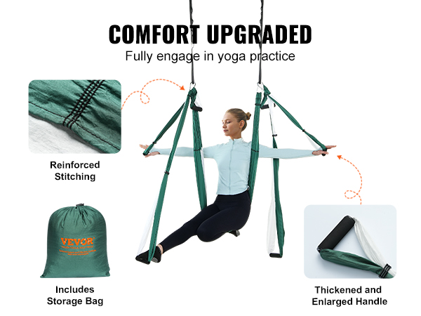 comfort upgraded VEVOR aerial yoga swing set with reinforced stitching and rich accessories.