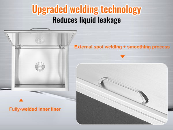 upgraded welding technology on VEVOR drop in ice chest reduces liquid leakage with fully-welded inner liner.