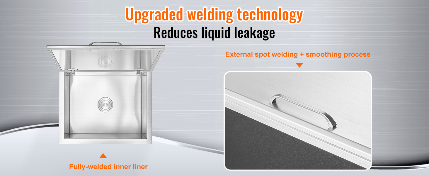 upgraded welding technology on VEVOR drop in ice chest reduces liquid leakage with fully-welded inner liner.