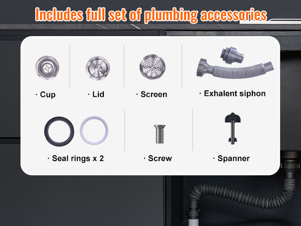 full set of plumbing accessories for VEVOR ice chest: cup, lid, screen, siphon, seal rings, screw, spanner.