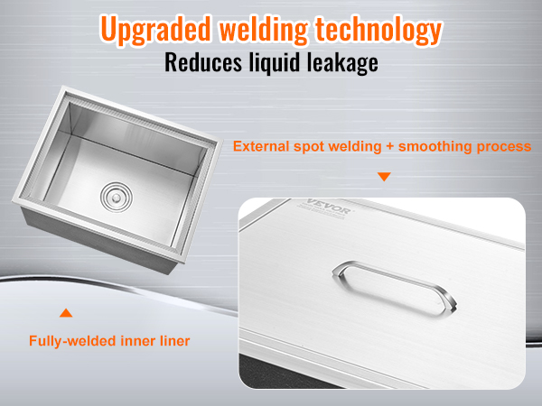 VEVOR ice chest with upgraded welding technology for reduced liquid leakage, featuring a fully welded inner liner.