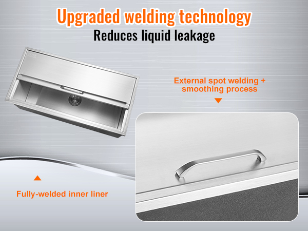 VEVOR ice chest with upgraded welding technology reduces liquid leakage, featuring a fully-welded inner liner.