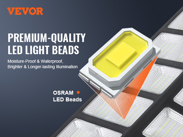 VEVOR solar street light featuring premium-quality moisture-proof and waterproof osram led beads.