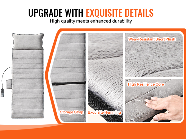 VEVOR full-body massage cushion with wear-resistant plush, storage strap, and high resilience core.