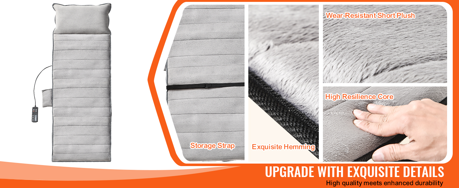 VEVOR full-body massage cushion with wear-resistant plush, storage strap, and high resilience core.
