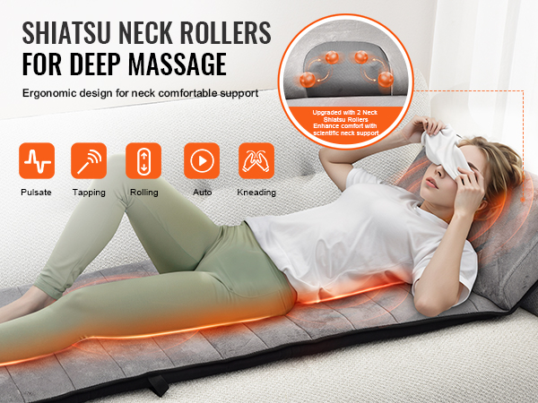 VEVOR full body massage cushion offers shiatsu neck rollers for deep massage and ergonomic neck support.