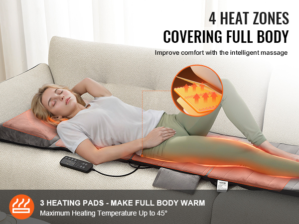 VEVOR full body massage cushion with 4 heat zones, 3 heating pads, and intelligent massage system.