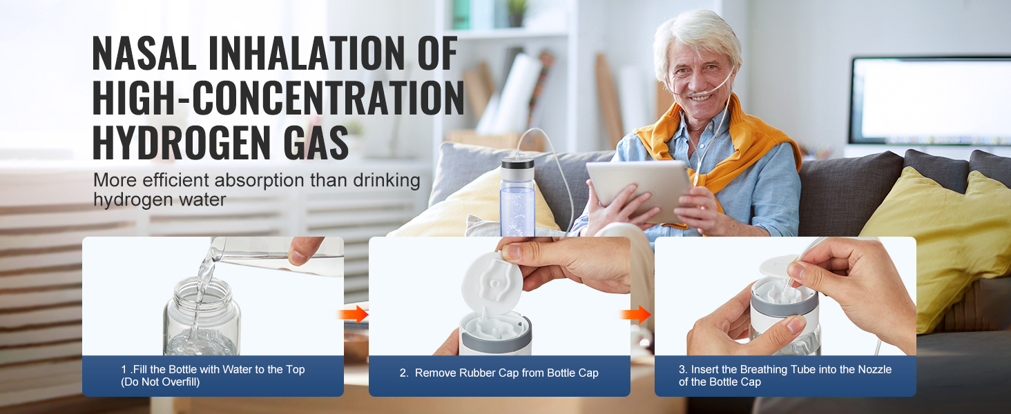 nasal inhalation instructions for VEVOR hydrogen water bottle with high-concentration hydrogen gas.