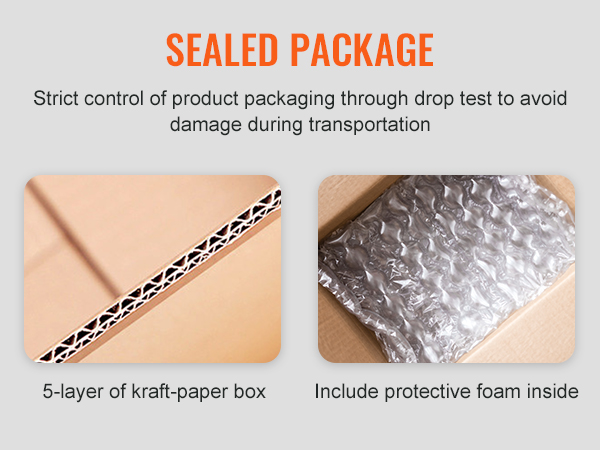 sandarioje pakuotėje už VEVOR valymo krepšelį iš 5 sluoksnių kraft popieriaus langelį, ir apsaugos putų viduje.