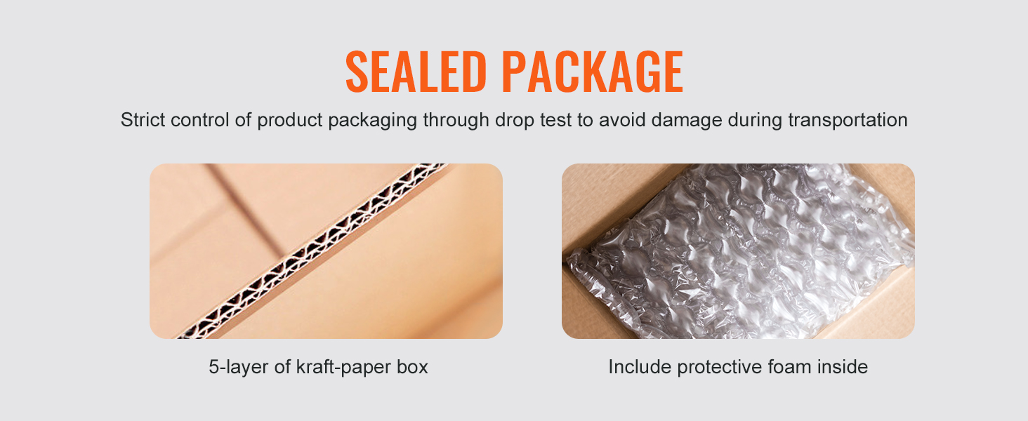 sandarioje pakuotėje už VEVOR valymo krepšelį iš 5 sluoksnių kraft popieriaus langelį, ir apsaugos putų viduje.