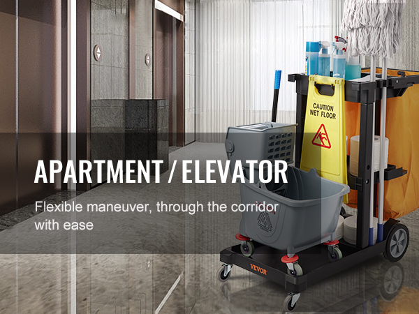 lanksti manevravimo VEVOR valymo krepšelį butas koridoriuje, šalia keltuvų.