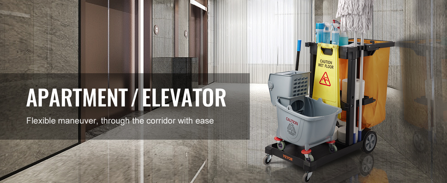 lanksti manevravimo VEVOR valymo krepšelį butas koridoriuje, šalia keltuvų.