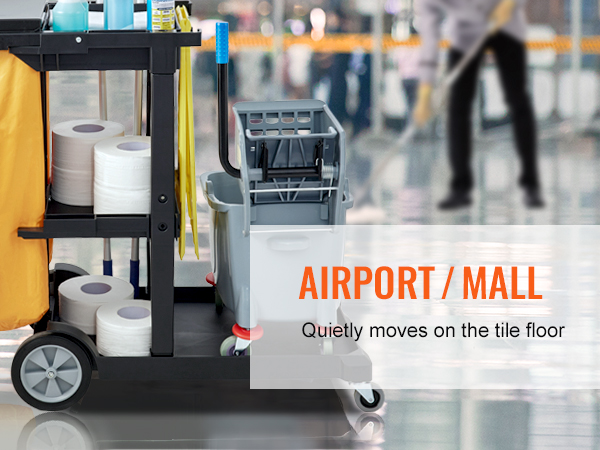 VEVOR majahoidja ostukorv mop ämbri, puhastusvahendid, ja prügikotti lennujaama või mall seade.