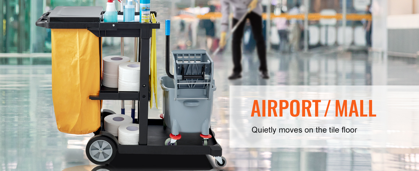 VEVOR majahoidja ostukorv mop ämbri, puhastusvahendid, ja prügikotti lennujaama või mall seade.