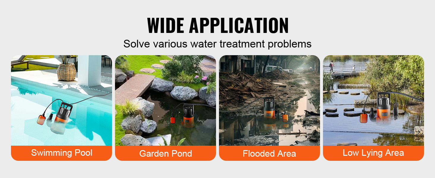 VEVOR utility pump used in swimming pool, garden pond, flooded area, and low lying area. wide application.