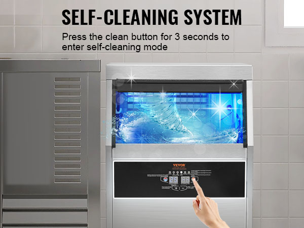 VEVOR commercial ice maker self-cleaning system with touch controls and user-friendly interface.