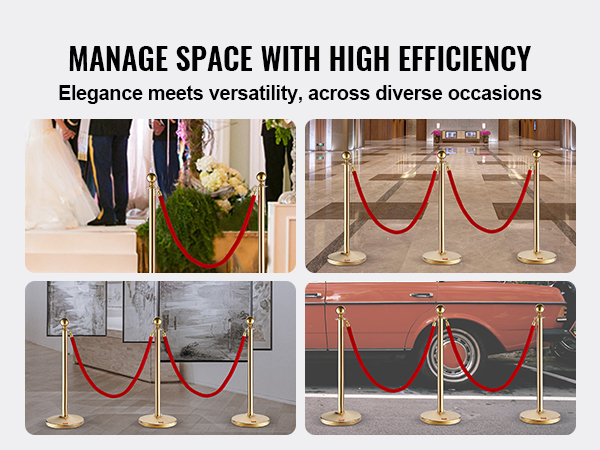 VEVOR crowd control stanchion with red ropes, ideal for weddings, lobbies, and exhibitions.
