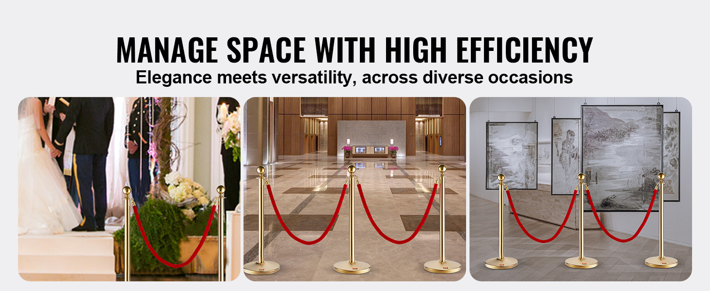 VEVOR crowd control stanchion with red ropes, ideal for weddings, lobbies, and exhibitions.