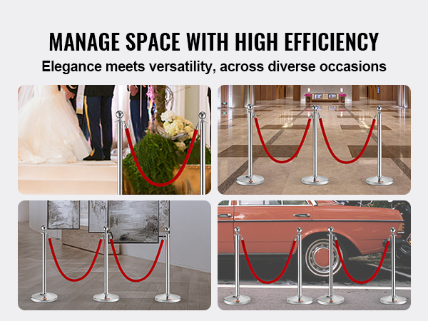 manage space efficiently with VEVOR stanchion post for weddings, events, and exhibitions featuring red ropes.