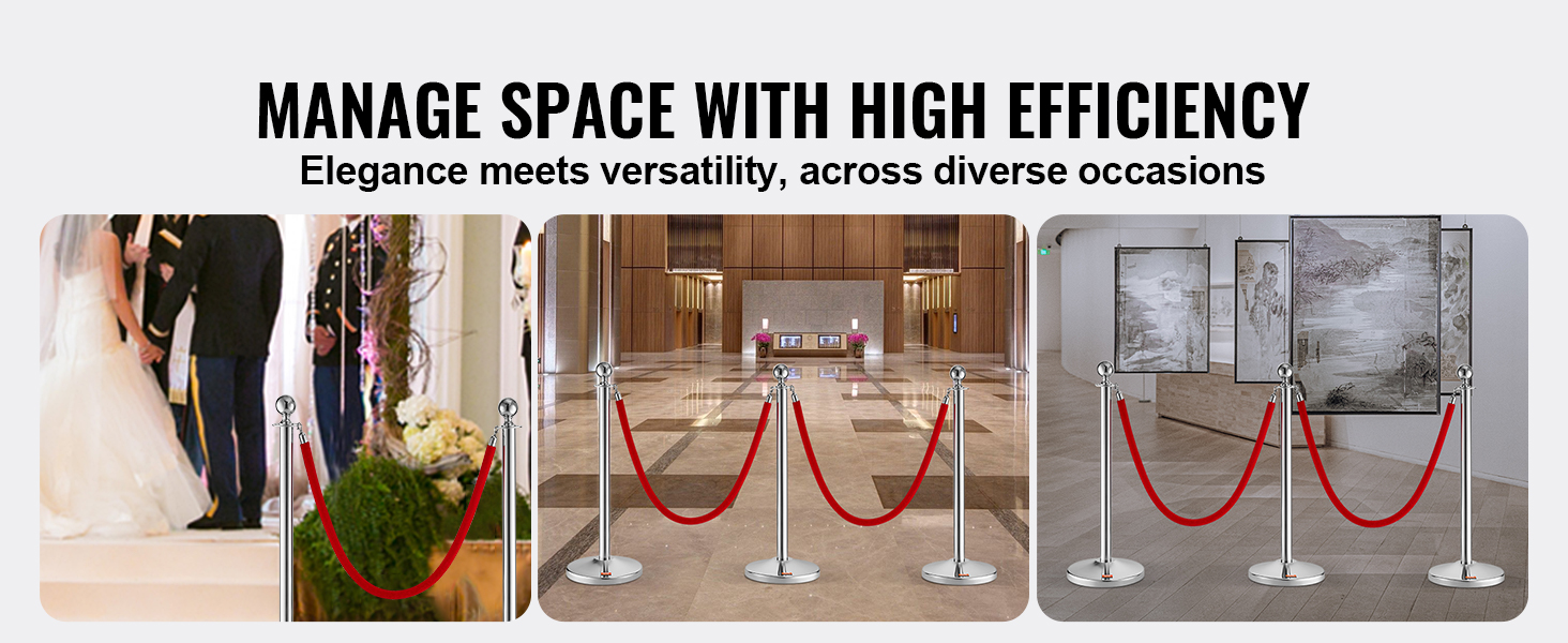 manage space efficiently with VEVOR stanchion post for weddings, events, and exhibitions featuring red ropes.