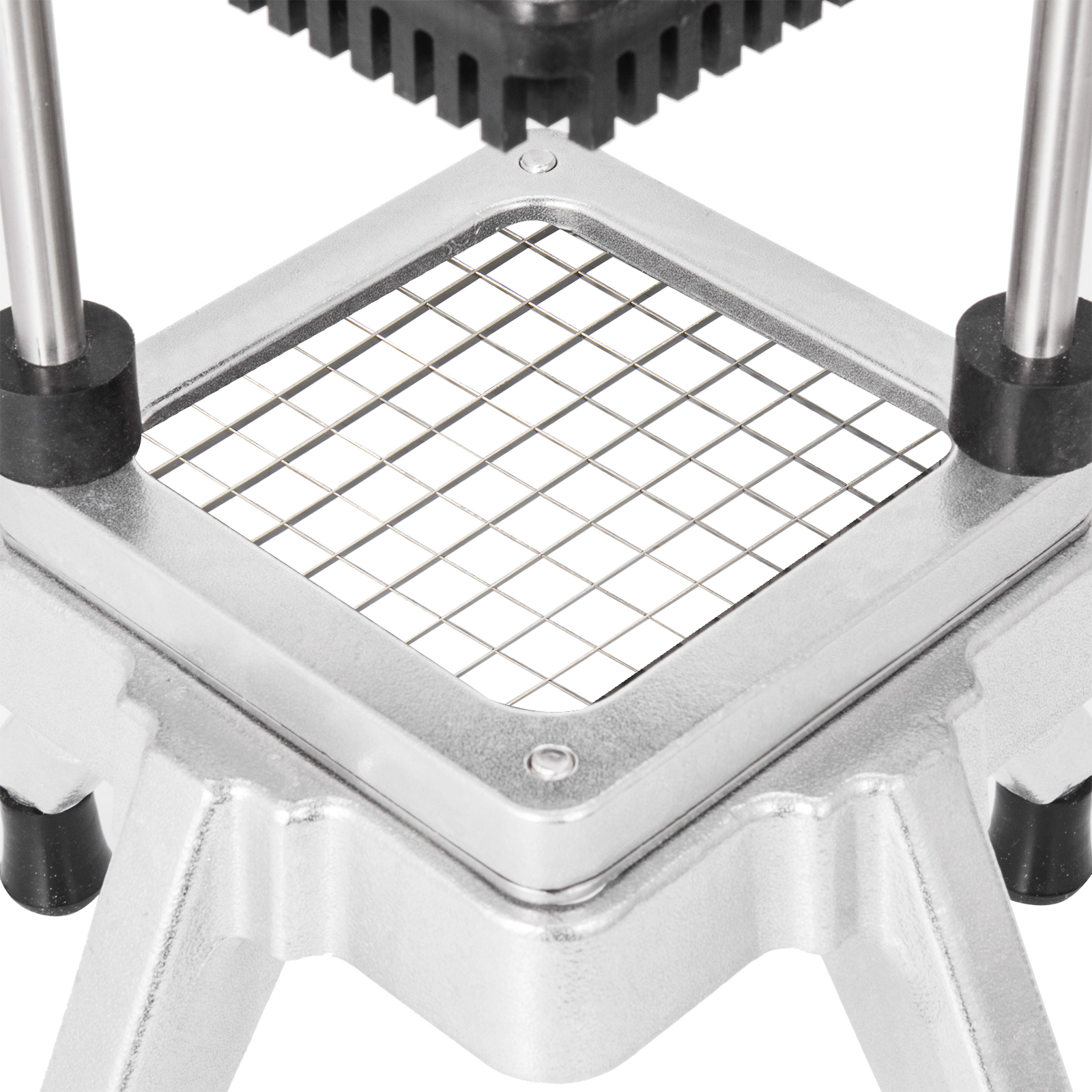 VEVOR vegetable chopper stainless steel grid cutting blades and sturdy metal frame.