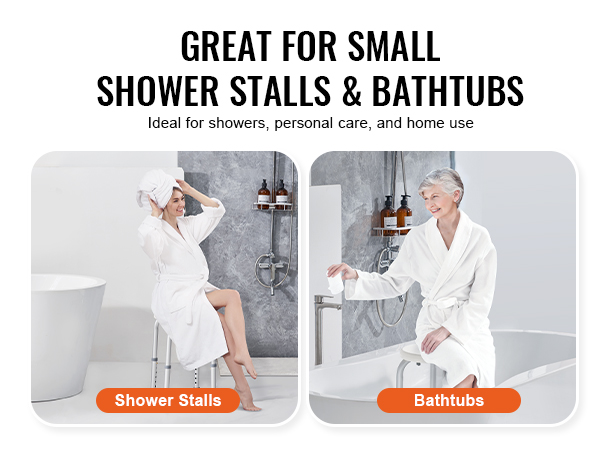 VEVOR shower chair ideal for small shower stalls and bathtubs, perfect for personal care and home use.