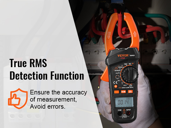 VEVOR digitālais skavas mērītājs, ko izmanto patiesās vidējās vērtības noteikšanai, lai nodrošinātu precīzus mērījumus un izvairītos no kļūdām.