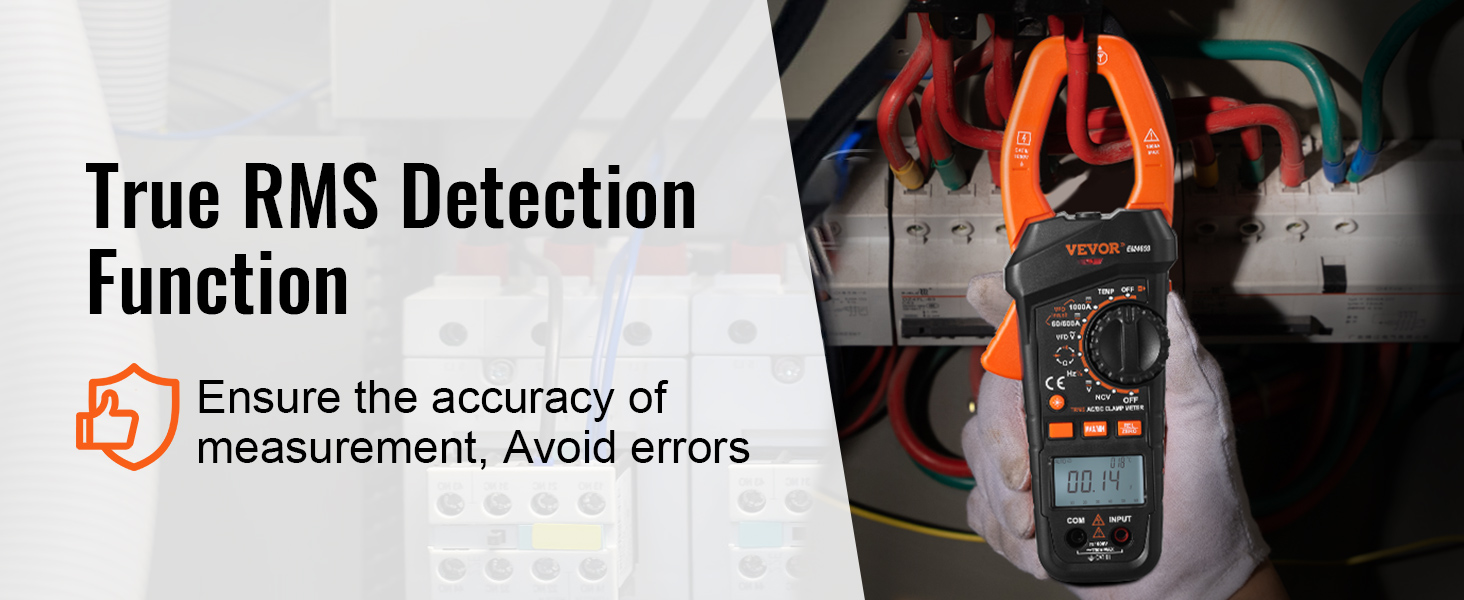 VEVOR digitālais skavas mērītājs, ko izmanto patiesās vidējās vērtības noteikšanai, lai nodrošinātu precīzus mērījumus un izvairītos no kļūdām.