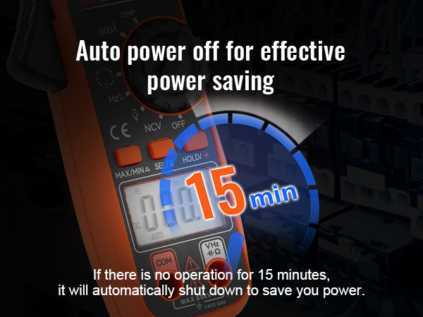 VEVOR digitālais skavas mērītājs ar automātiskas izslēgšanas funkciju 15 minūšu enerģijas taupīšanai.