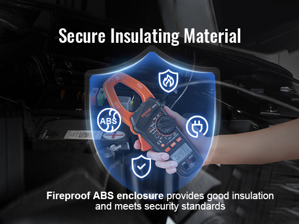 Droša izolācija ar VEVOR digitālo skavas mērītāju, kas aprīkots ar ugunsdrošu ABS korpusu maksimālai drošībai.