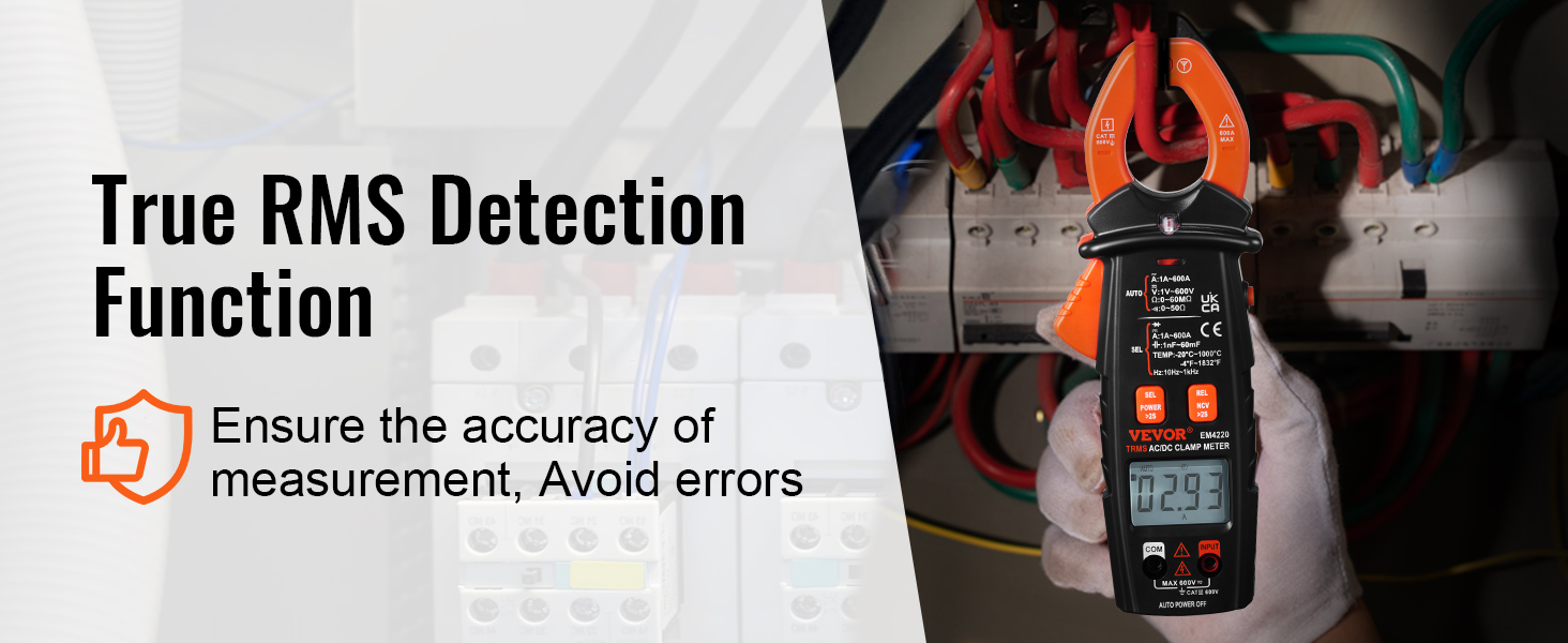 VEVOR digitālais skavas mērītājs, kas rāda 29,3 ar patieso rms noteikšanu, nodrošinot precīzus mērījumus.