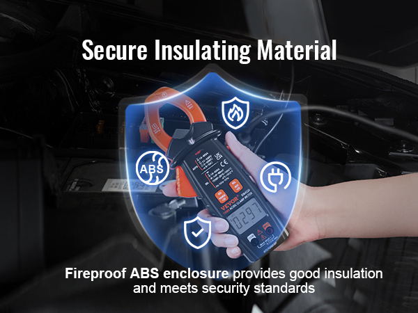 VEVOR digitālais skavas mērītājs ar ugunsdrošu ABS korpusu, kas piedāvā drošu izolācijas materiālu un labu izolāciju.