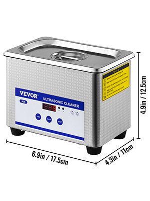 VEVOR ultrasonic cleaner, digital display, stainless steel, 6.9x4.3x4.9 inches