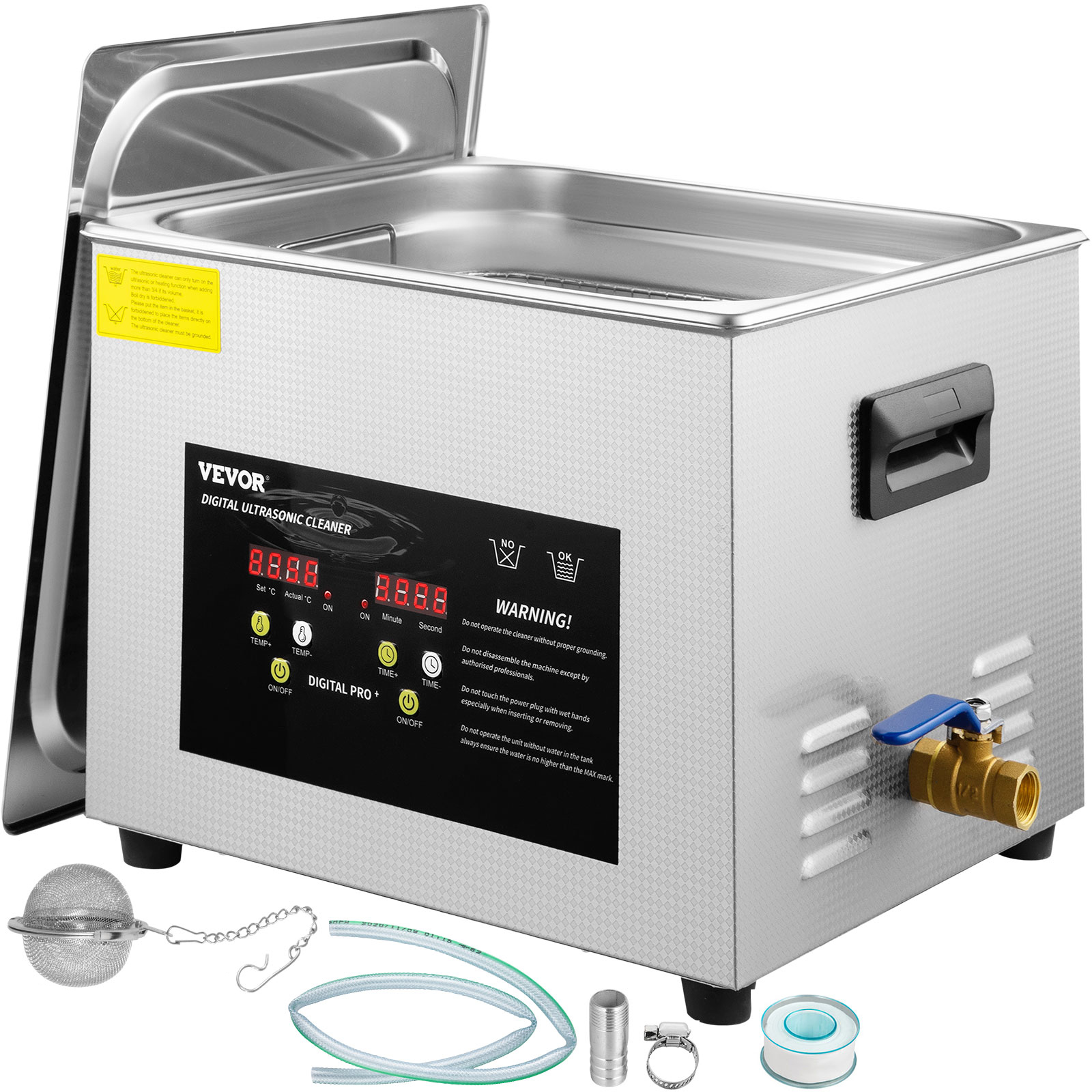 VEVOR ultrasonic cleaner with digital display and accessories set.