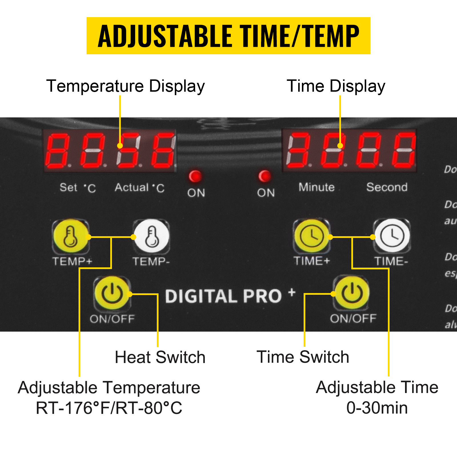 VEVOR ultrasonic cleaner control panel featuring adjustable time and temperature.