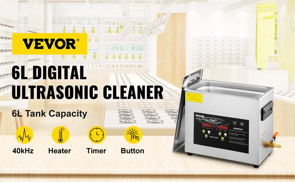 VEVOR ultrasonic cleaner 6l digital ultrasonic cleaner, 40khz, heater, timer, button.