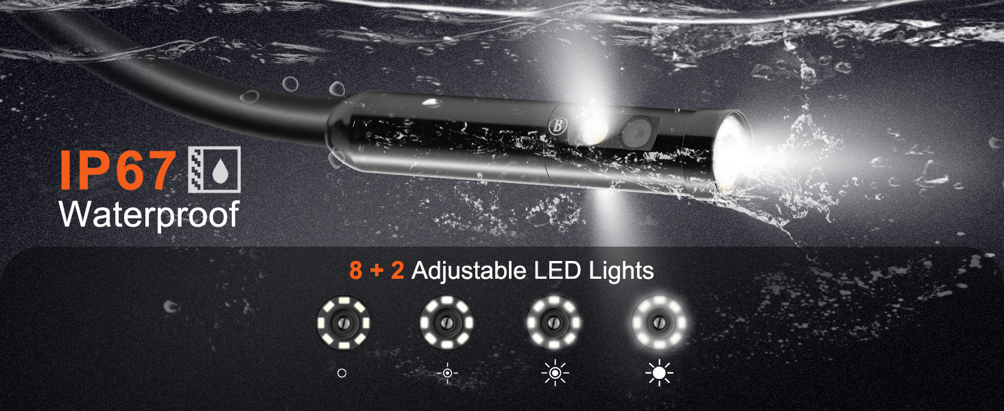 VEVOR triple objektiivi borescope veekindel 8+2 reguleeritav led tuled alla ip67 sertifikaat.