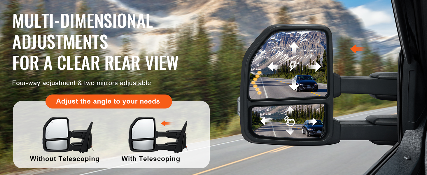 VEVOR towing mirrors ford f150 showcasing adjustable telescoping mirrors for enhanced rear visibility.